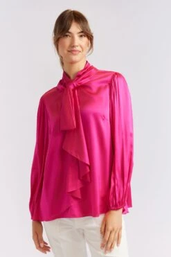 Pussy Bow Silk Shirt In Magenta -Deux Amies Shop alessandra cashmere shirts pussy bow silk shirt in magenta 40461169459494