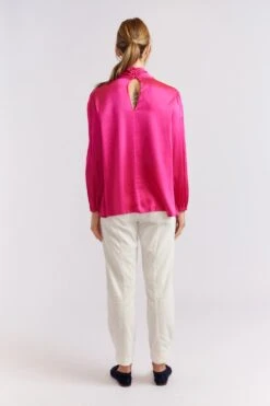 Pussy Bow Silk Shirt In Magenta -Deux Amies Shop alessandra cashmere shirts pussy bow silk shirt in magenta 40461169492262
