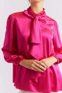 Pussy Bow Silk Shirt In Magenta -Deux Amies Shop alessandra cashmere shirts pussy bow silk shirt in magenta 40461169525030