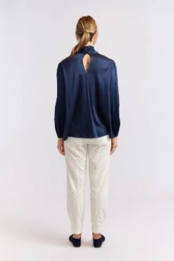 Pussy Bow Silk Shirt In Navy -Deux Amies Shop alessandra cashmere shirts pussy bow silk shirt in navy 40461193314598