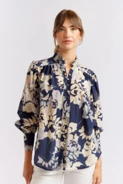 Rosemary Cotton Silk Shirt In Navy Aster