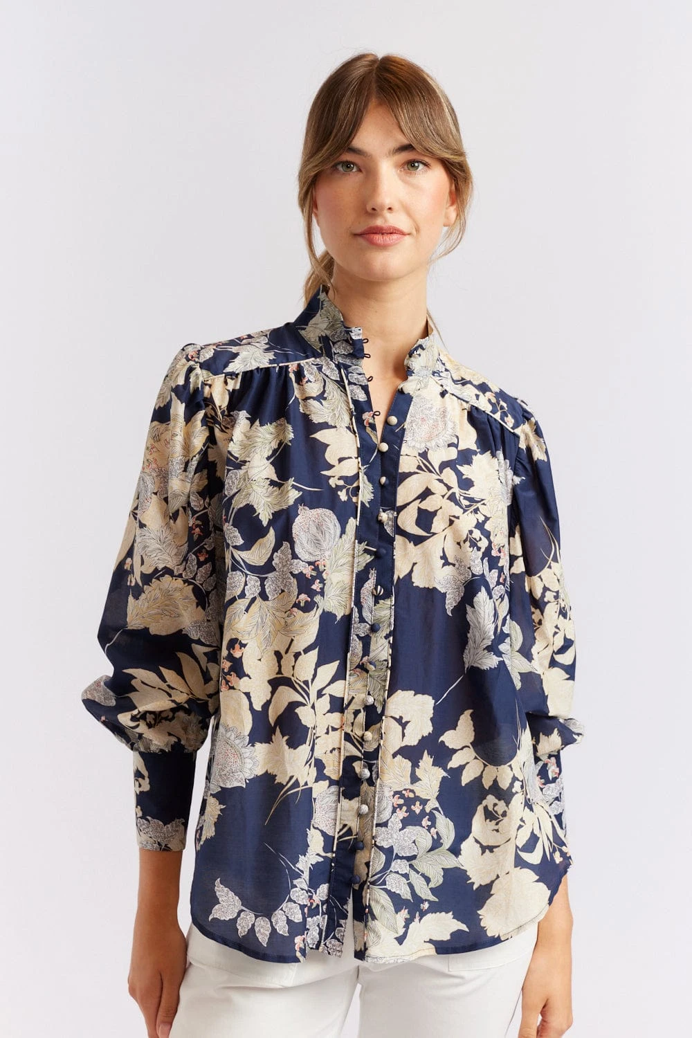 Rosemary Cotton Silk Shirt In Navy Aster 1 Rosemary Cotton Silk Shirt In Navy Aster