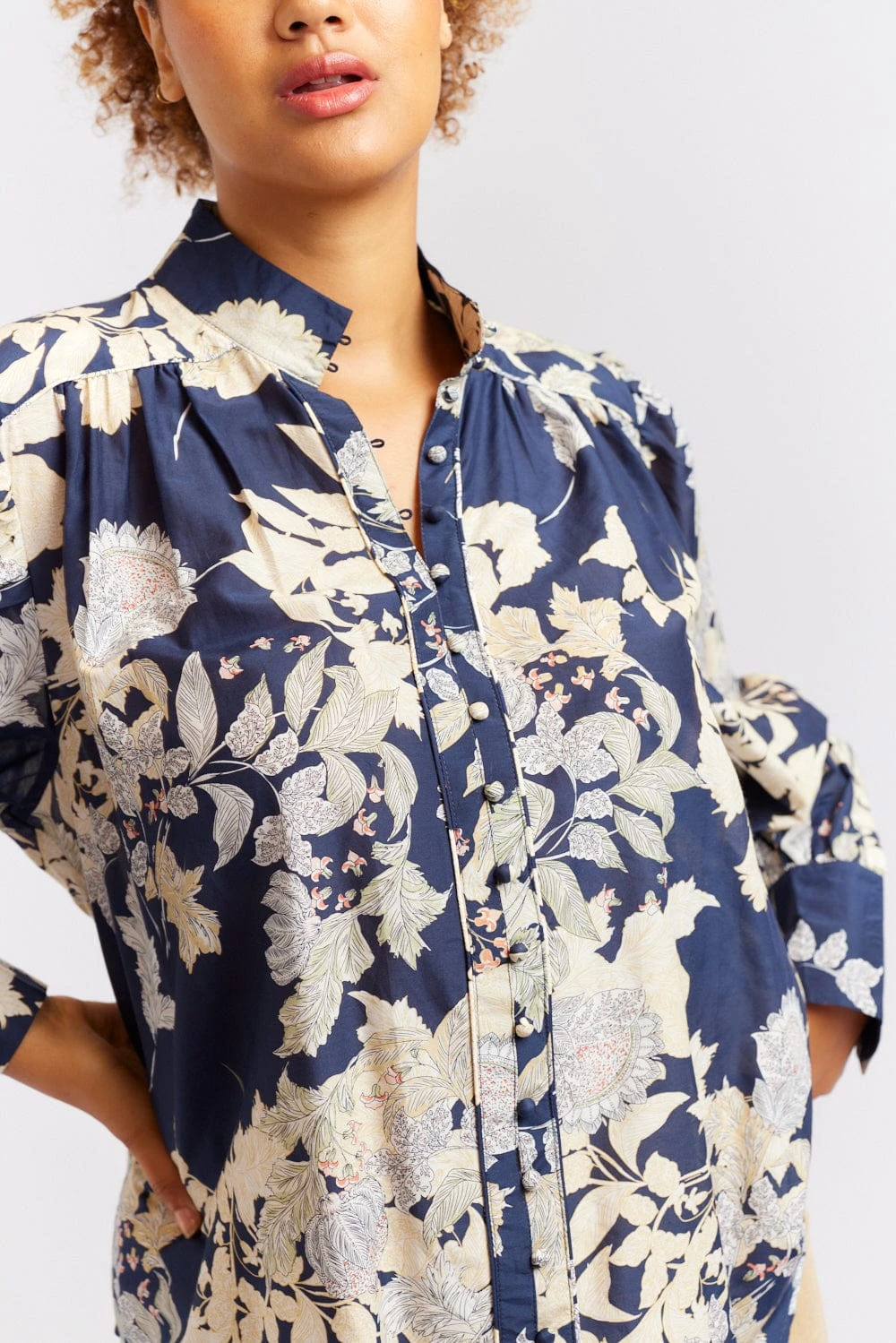 Rosemary Cotton Silk Shirt In Navy Aster 3 Rosemary Cotton Silk Shirt In Navy Aster - Image 3