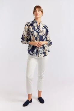Rosemary Cotton Silk Shirt In Navy Aster 15 Rosemary Cotton Silk Shirt In Navy Aster -Deux Amies Shop alessandra cashmere shirts rosemary cotton silk shirt in navy aster 40461735919910