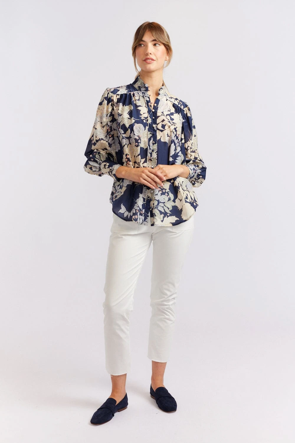 Rosemary Cotton Silk Shirt In Navy Aster 4 Rosemary Cotton Silk Shirt In Navy Aster - Image 4