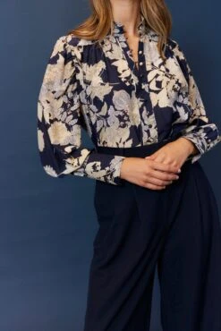 Rosemary Cotton Silk Shirt In Navy Aster 23 Rosemary Cotton Silk Shirt In Navy Aster -Deux Amies Shop alessandra cashmere shirts rosemary cotton silk shirt in navy aster 40481290191142