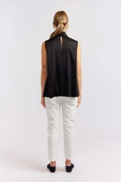 Sleeveless Pussy Bow Silk Top In Black -Deux Amies Shop alessandra cashmere shirts sleeveless pussy bow silk top in black 40461249151270