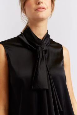 Sleeveless Pussy Bow Silk Top In Black -Deux Amies Shop alessandra cashmere shirts sleeveless pussy bow silk top in black 40461249413414
