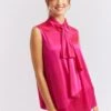 Sleeveless Pussy Bow Silk Top In Magenta