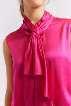 Sleeveless Pussy Bow Silk Top In Magenta -Deux Amies Shop alessandra cashmere shirts sleeveless pussy bow silk top in magenta 40461281100070