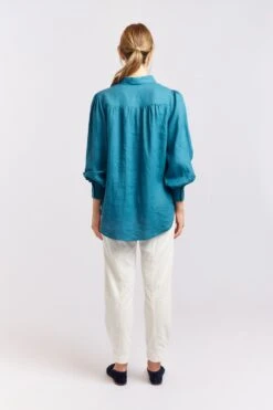 Soho Linen Shirt In Kingfisher -Deux Amies Shop alessandra cashmere shirts soho linen shirt in kingfisher 40460746817830