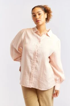 Soho Linen Shirt In Nude -Deux Amies Shop alessandra cashmere shirts soho linen shirt in nude 40460740690214