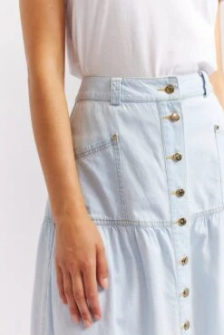Lotus Denim Skirt In Pale Blue -Deux Amies Shop alessandra cashmere skirt lotus denim skirt in pale blue 40425416327462