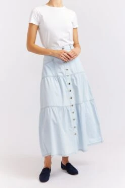 Lotus Denim Skirt In Pale Blue