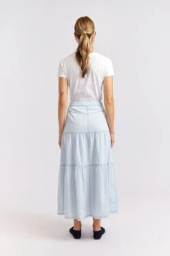 Lotus Denim Skirt In Pale Blue -Deux Amies Shop alessandra cashmere skirt lotus denim skirt in pale blue 40425416524070