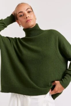 A Polo Bay Cashmere Sweater In Military -Deux Amies Shop alessandra cashmere sweater a polo bay cashmere sweater in military 40849891754278