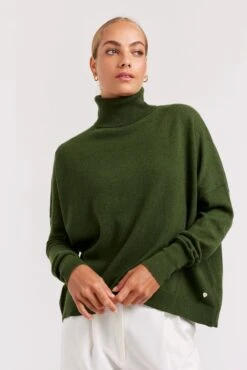 A Polo Bay Cashmere Sweater In Military -Deux Amies Shop alessandra cashmere sweater a polo bay cashmere sweater in military 40849892114726