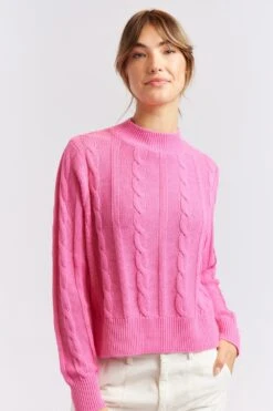 Amber Cotton Sweater In Hot Pink