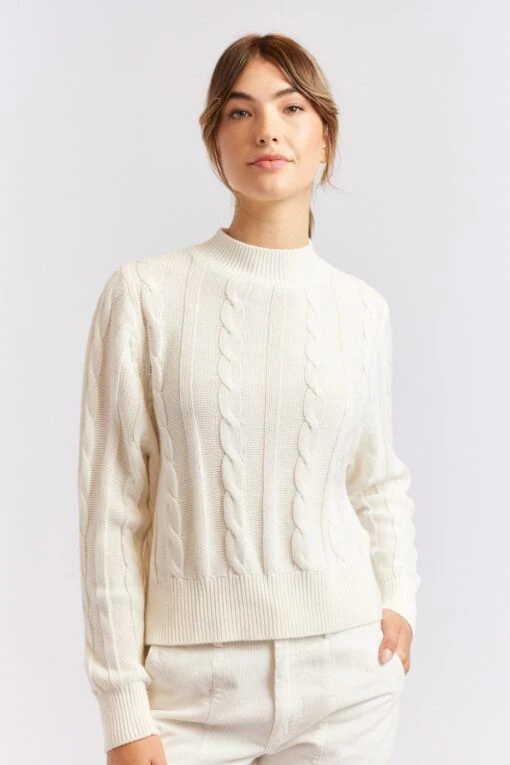 Amber Cotton Sweater In Ivory -Deux Amies Shop alessandra cashmere sweater amber cotton sweater in ivory 40439195992358