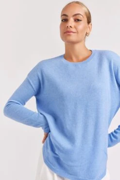 Baby Belle Cashmere Sweater In Azure -Deux Amies Shop alessandra cashmere sweater baby belle cashmere sweater in azure 40849914954022