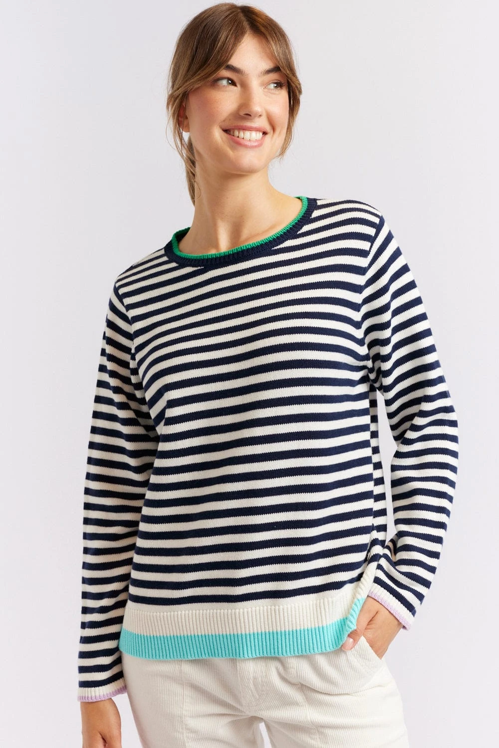 Candy Lane Cotton Sweater In Navy 1 Candy Lane Cotton Sweater In Navy