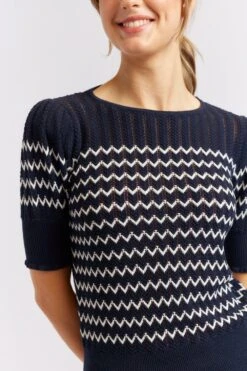 Chevy Cotton Knit Tee In Navy -Deux Amies Shop alessandra cashmere sweater chevy cotton knit tee in navy 40439573119270