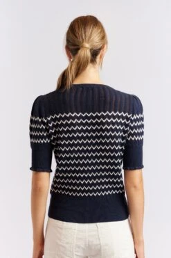 Chevy Cotton Knit Tee In Navy -Deux Amies Shop alessandra cashmere sweater chevy cotton knit tee in navy 40439573152038