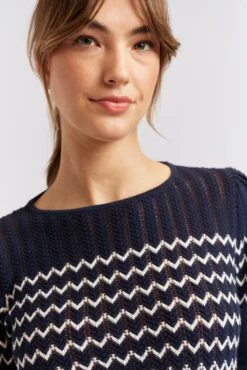 Chevy Cotton Knit Tee In Navy -Deux Amies Shop alessandra cashmere sweater chevy cotton knit tee in navy 40439573217574