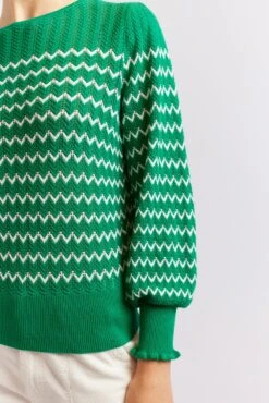 Chevy Cotton Sweater In Emerald -Deux Amies Shop alessandra cashmere sweater chevy cotton sweater in emerald 40439556735270