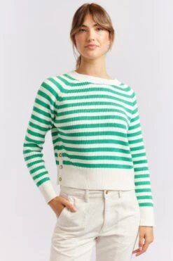 Musketeers Cotton Sweater In Emerald -Deux Amies Shop alessandra cashmere sweater musketeers cotton sweater in emerald 40440374853926