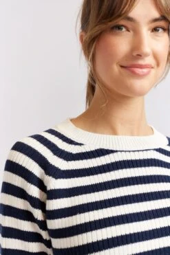 Musketeers Cotton Sweater In Navy -Deux Amies Shop alessandra cashmere sweater musketeers cotton sweater in navy 40440385143078