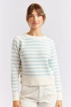 Musketeers Cotton Sweater In Water -Deux Amies Shop alessandra cashmere sweater musketeers cotton sweater in water 40440387666214