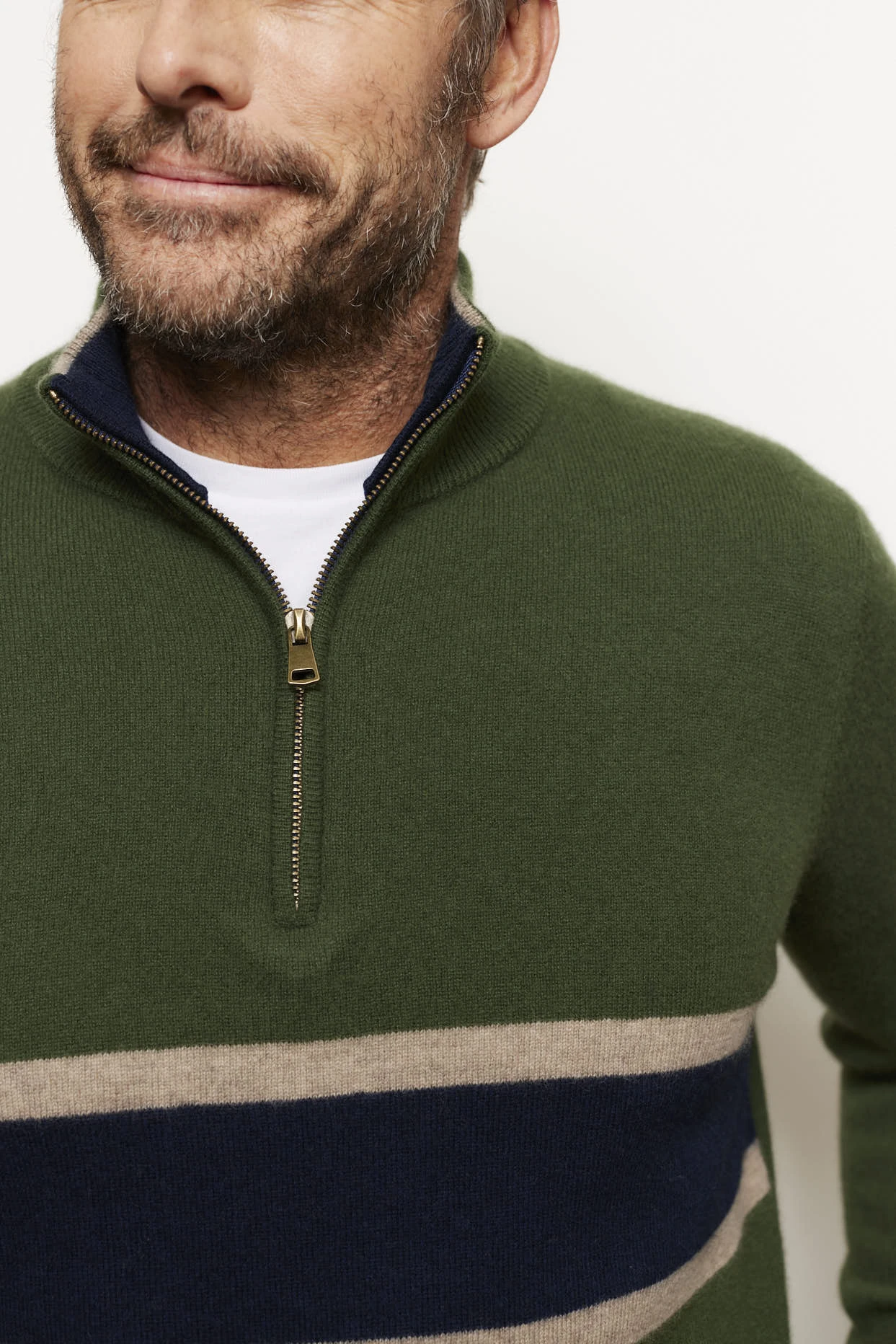 Ricky Stripe Cashmere Sweater In Bush 3 Ricky Stripe Cashmere Sweater In Bush - Image 3