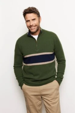 Ricky Stripe Cashmere Sweater In Bush 10 Ricky Stripe Cashmere Sweater In Bush -Deux Amies Shop alessandra cashmere sweater ricky stripe cashmere sweater in bush 41577723953446