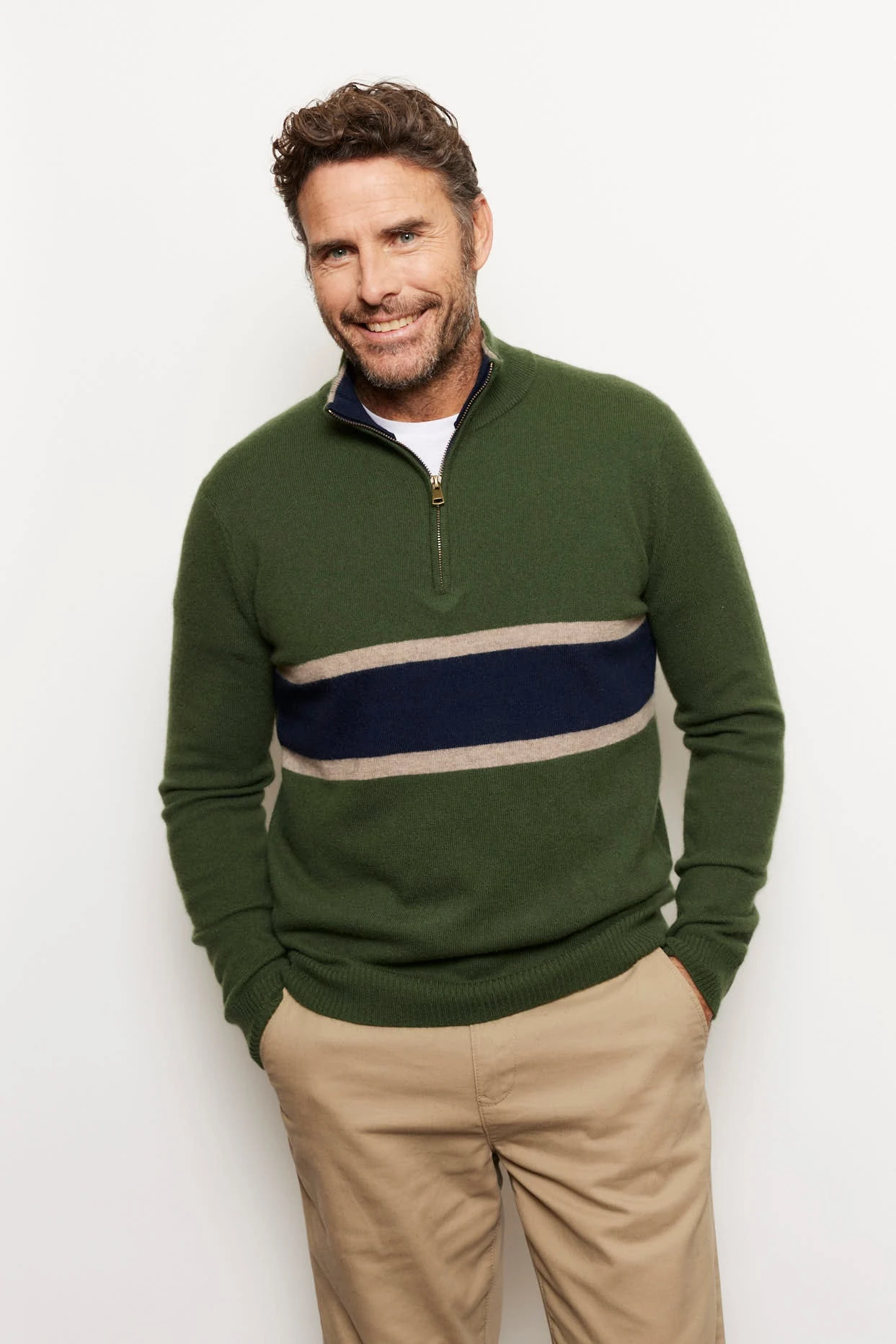 Ricky Stripe Cashmere Sweater In Bush 4 Ricky Stripe Cashmere Sweater In Bush - Image 4