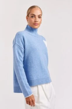 Ronnie Polo In Dusty Denim -Deux Amies Shop alessandra cashmere sweater ronnie polo in dusty denim 40952885739814