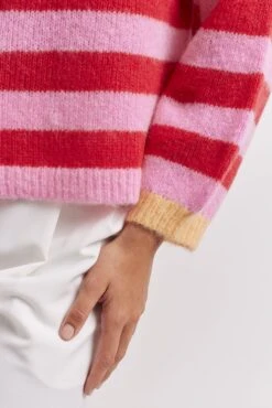 Tabby Stripe Mohair Sweater In Tomato -Deux Amies Shop alessandra cashmere sweater tabby stripe mohair sweater in tomato 41049874530598