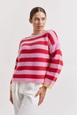 Tabby Stripe Mohair Sweater In Tomato