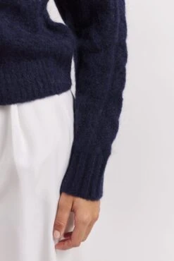 Teddy Mohair Sweater In Navy -Deux Amies Shop alessandra cashmere sweater teddy mohair sweater in navy 41049933906214