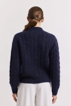 Teddy Mohair Sweater In Navy -Deux Amies Shop alessandra cashmere sweater teddy mohair sweater in navy 41049934332198