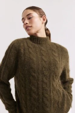 Teddy Mohair Sweater In Olive 7 Teddy Mohair Sweater In Olive -Deux Amies Shop alessandra cashmere sweater teddy mohair sweater in olive 41050122486054