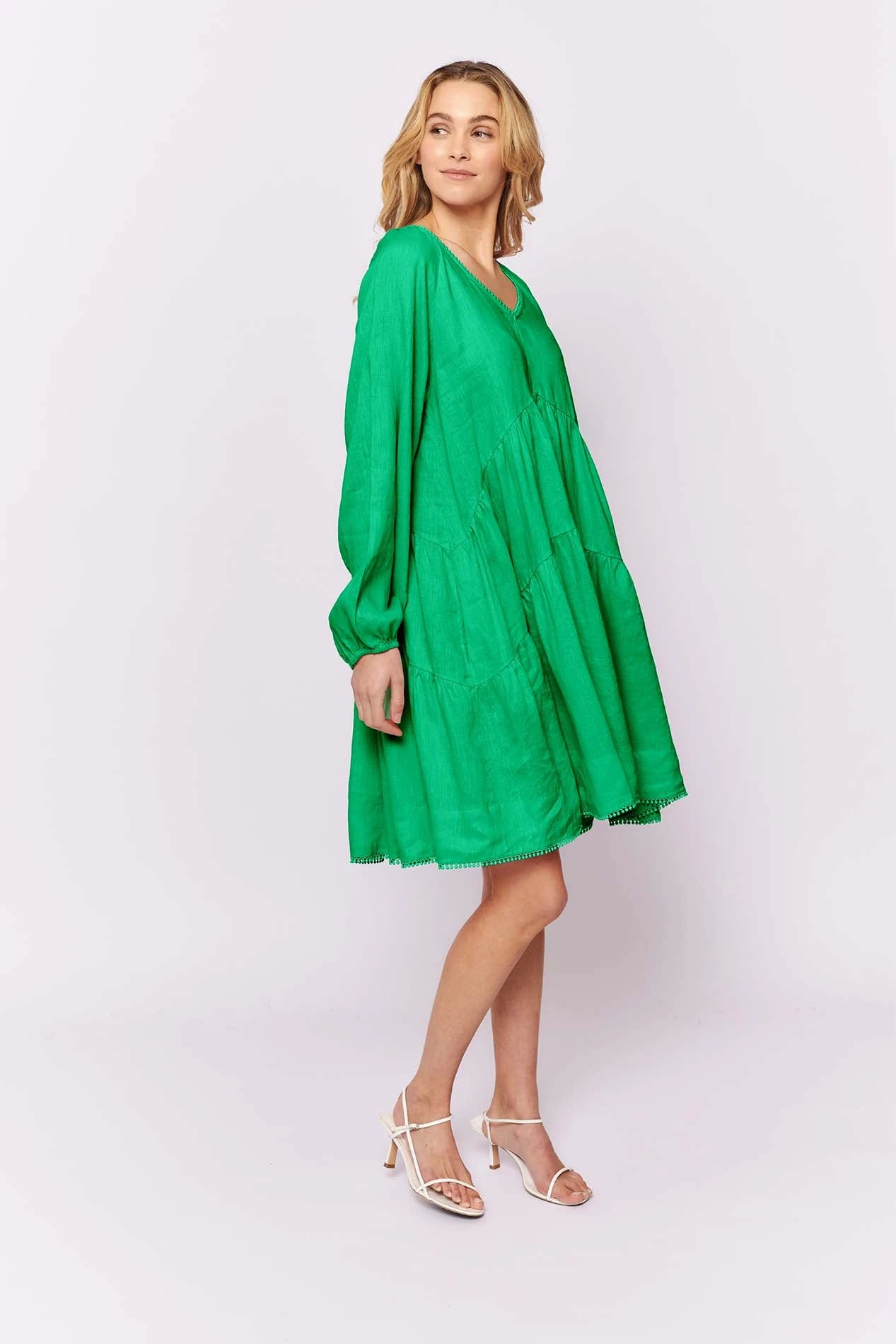 Baroque Dress In Emerald Linen 2 Baroque Dress In Emerald Linen - Image 2