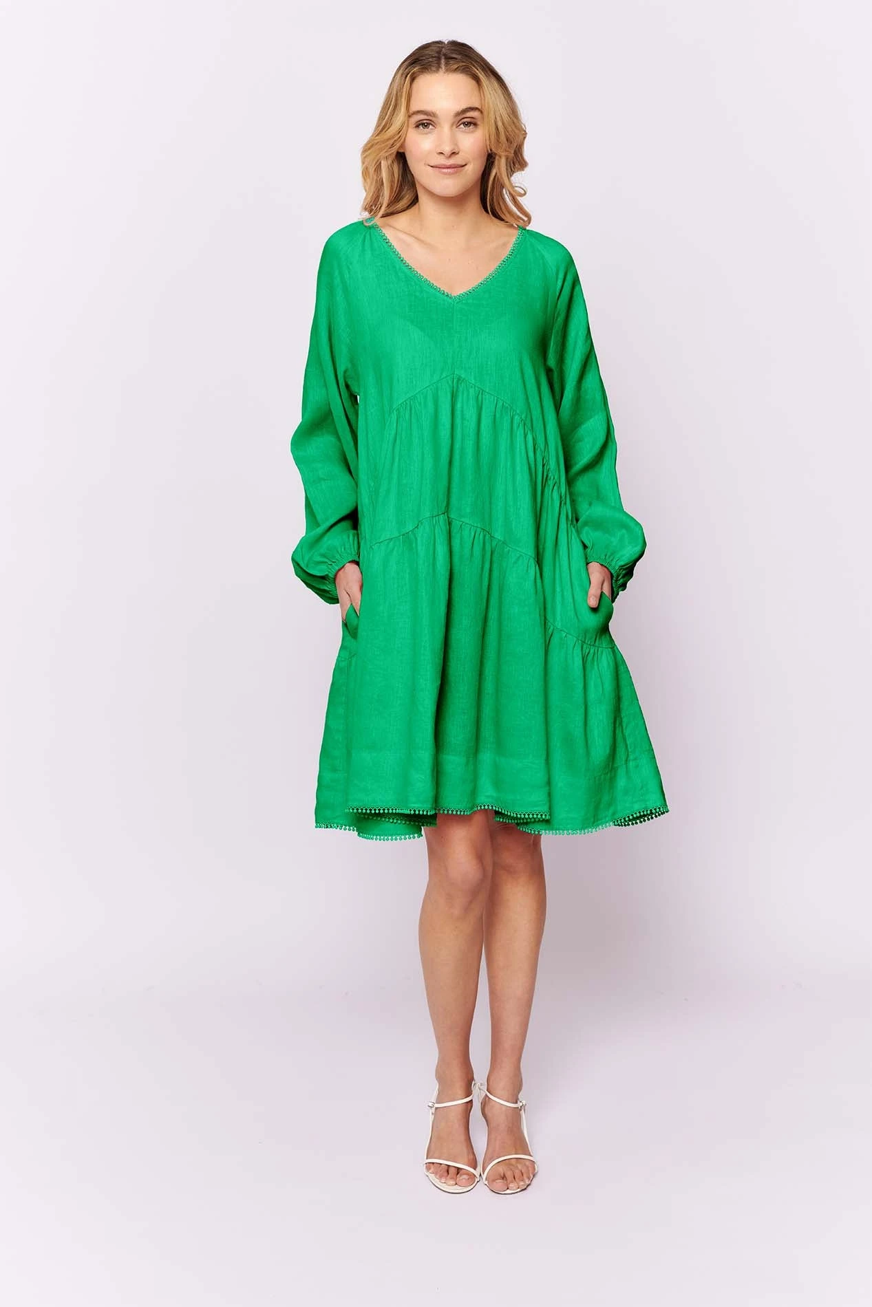 Baroque Dress In Emerald Linen 1 Baroque Dress In Emerald Linen