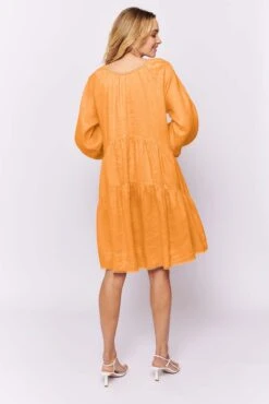 Baroque Dress In Papaya Linen -Deux Amies Shop alessandra dresses baroque dress in papaya linen 31555429498934