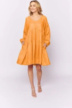 Baroque Dress In Papaya Linen