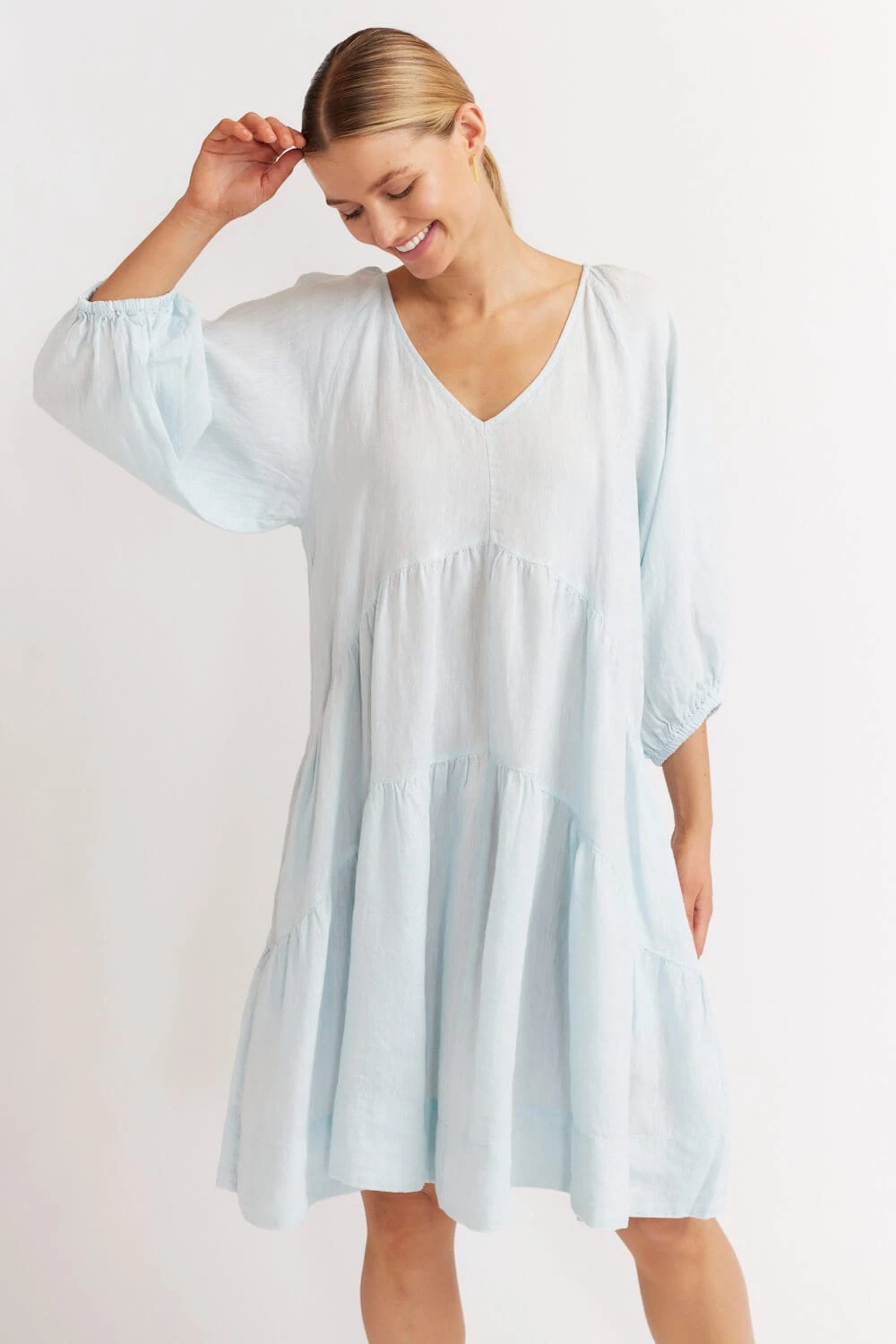 Baroque Linen Dress In Ice Blue 3 Baroque Linen Dress In Ice Blue - Image 3