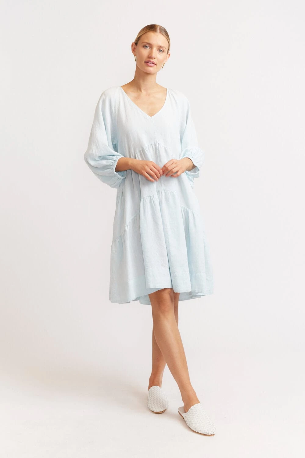 Baroque Linen Dress In Ice Blue 2 Baroque Linen Dress In Ice Blue - Image 2