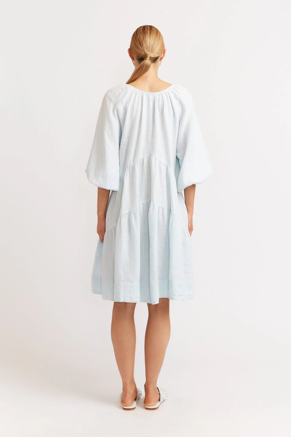 Baroque Linen Dress In Ice Blue 4 Baroque Linen Dress In Ice Blue - Image 4