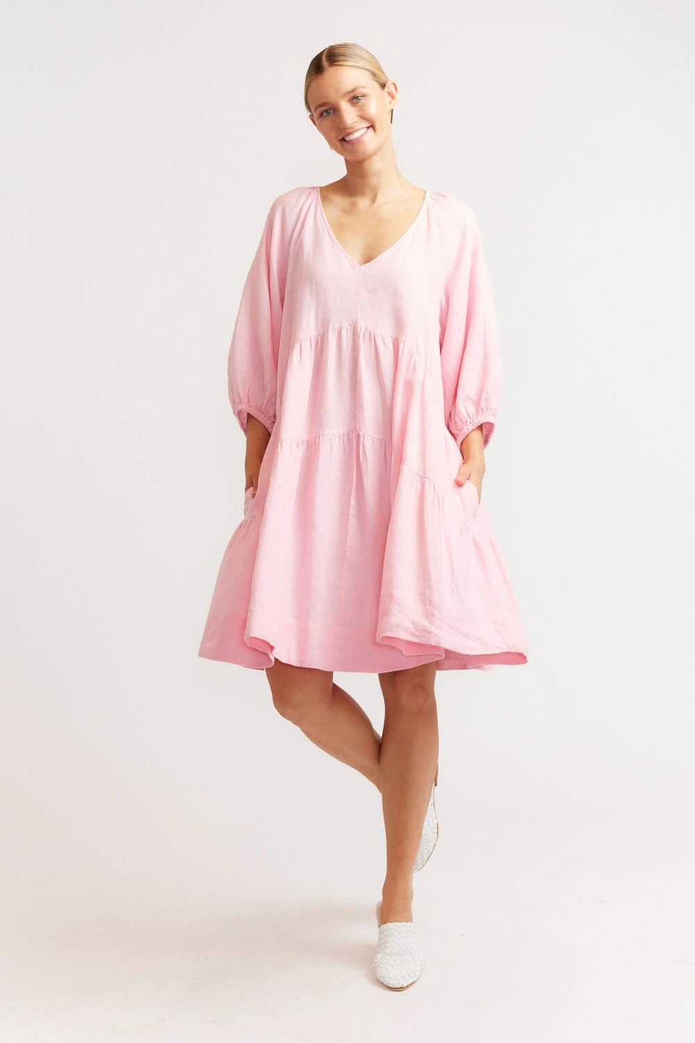 Baroque Linen Dress In Soft Pink 2 Baroque Linen Dress In Soft Pink - Image 2