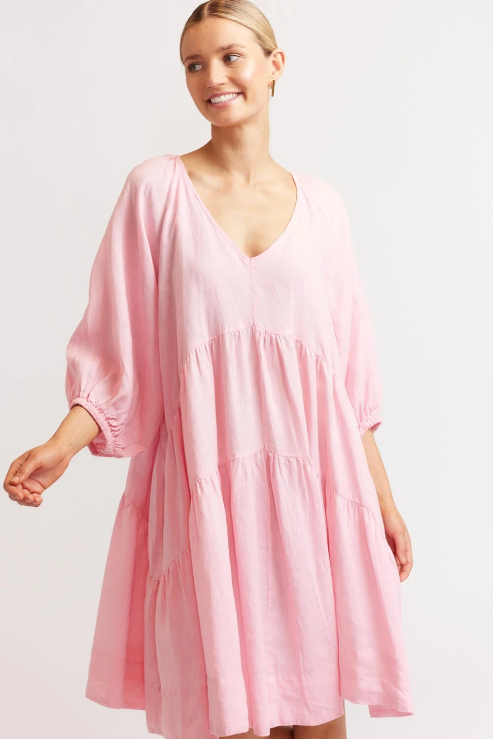 Baroque Linen Dress In Soft Pink 3 Baroque Linen Dress In Soft Pink - Image 3